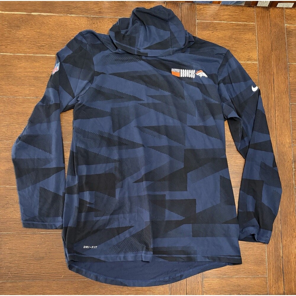 Men’s Denver Broncos Nike Size L Blue Lightweight Dri Fit Hoodie Pullover